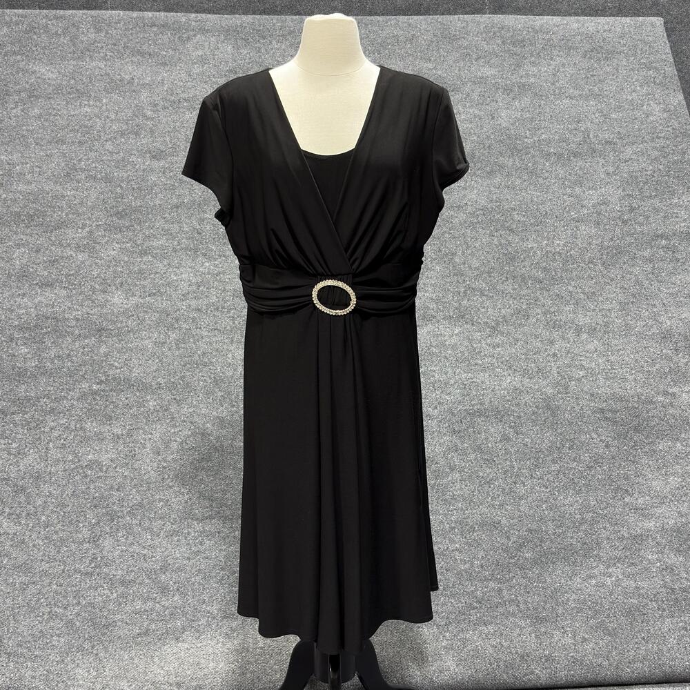 R&M Richards Dress Womens 18 Black Midi Rhinestone Buckle Elegant Made USA